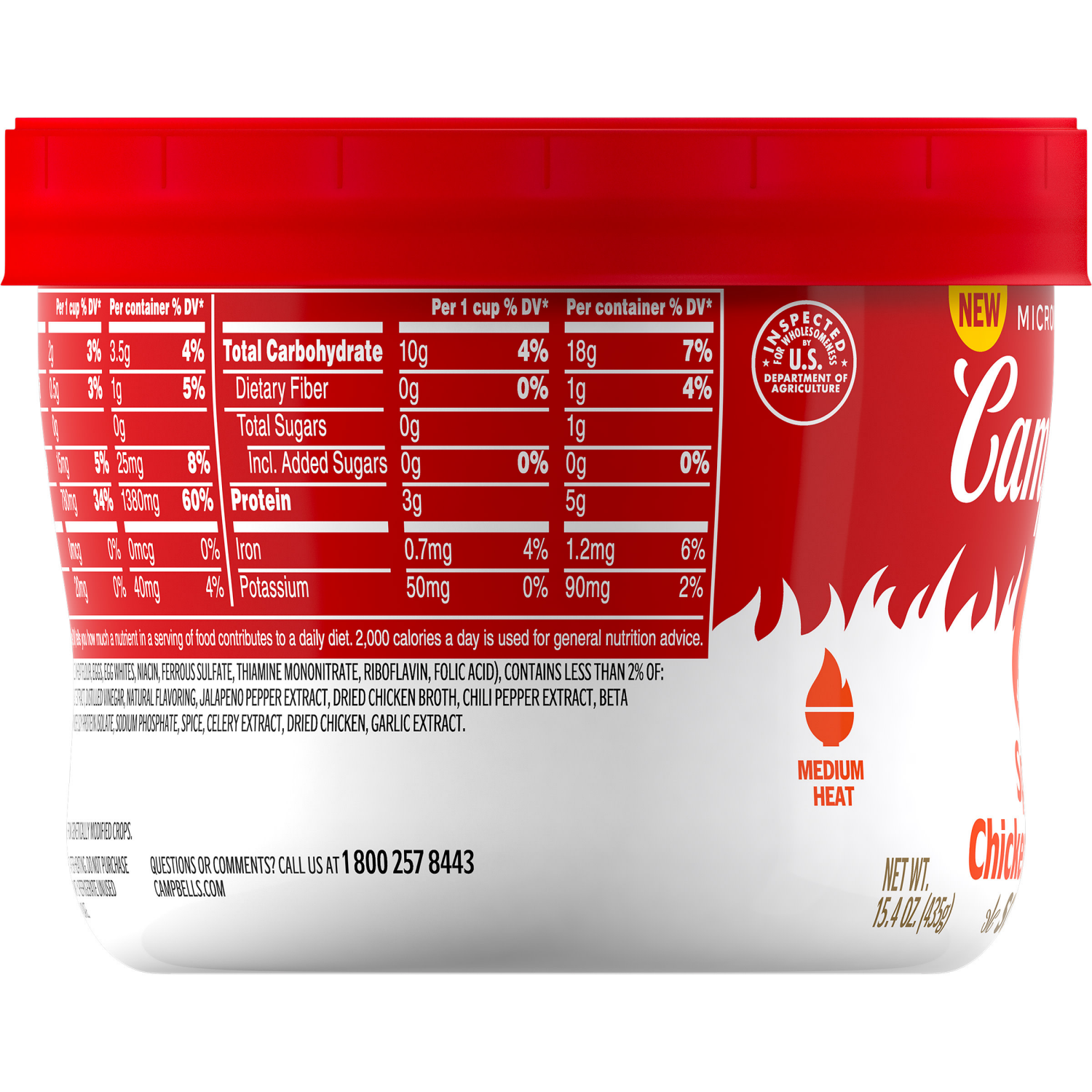 slide 3 of 8, Campbells Spicy Chicken Noodle Soup Microwavable Bowl, 15.4 oz