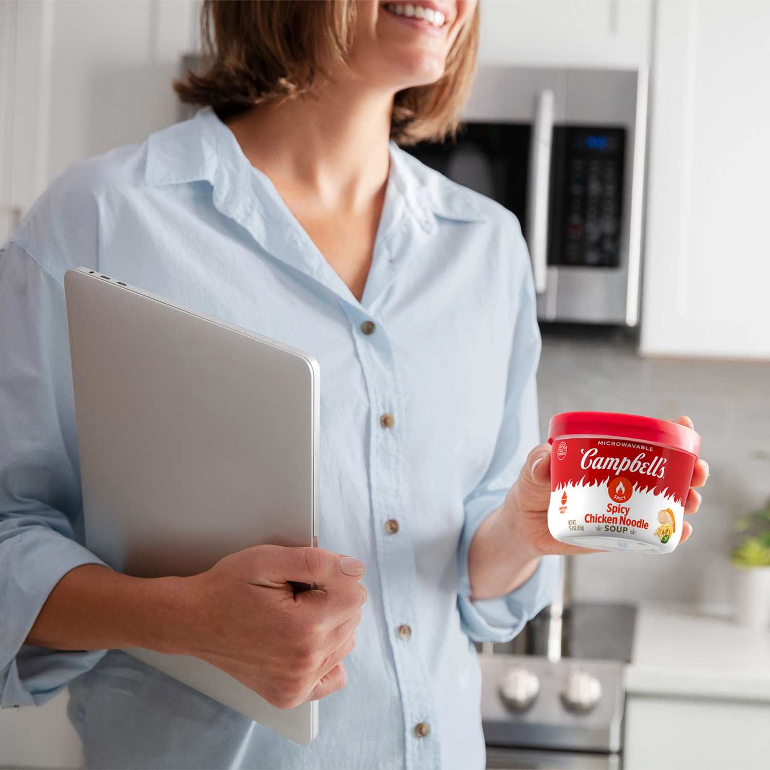 slide 6 of 8, Campbells Spicy Chicken Noodle Soup Microwavable Bowl, 15.4 oz