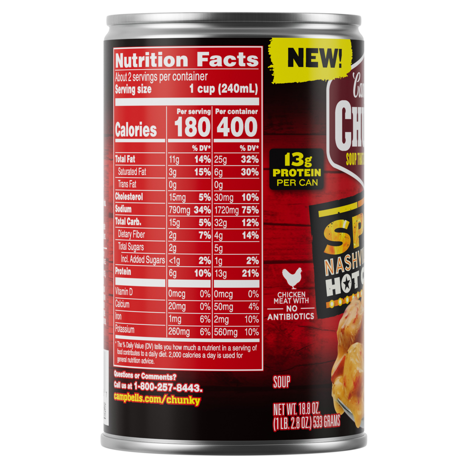 slide 3 of 8, Campbells Chunky Soup, Spicy Nashville-Style Hot Chicken Soup, 18.8 oz