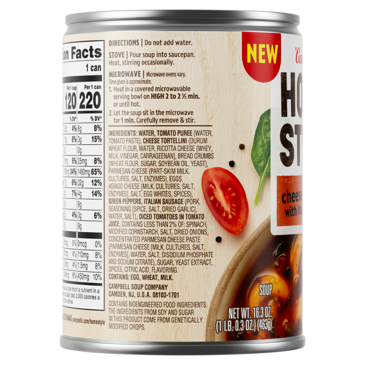 slide 3 of 8, Campbell's Campbell’s Homestyle Soup, Cheese Tortellini with Italian Sausage, 16.3 Oz Can, 16.300 oz