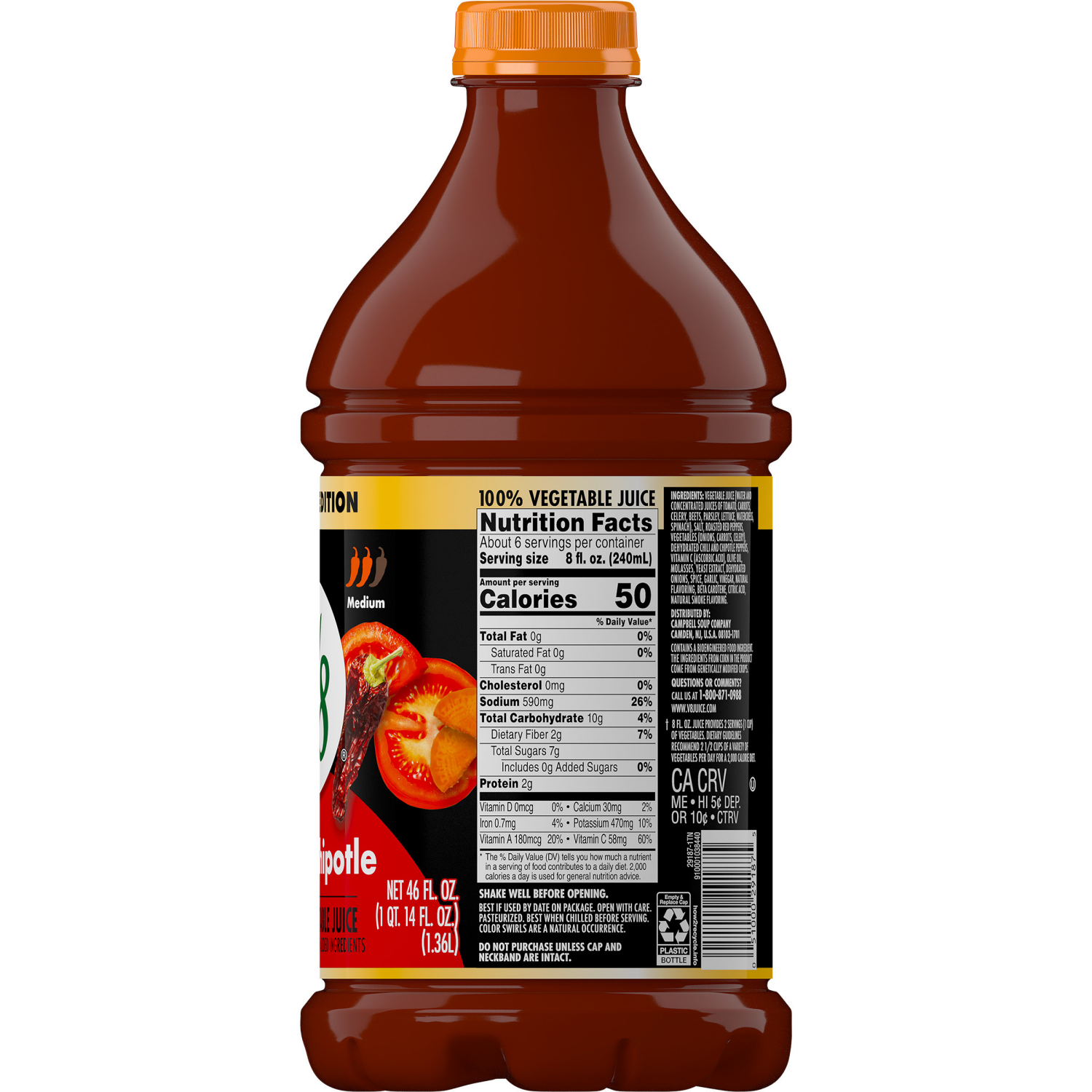 slide 3 of 5, V8, 100% Vegetable Juice, Spicy Chipotle, Medium, 46 oz