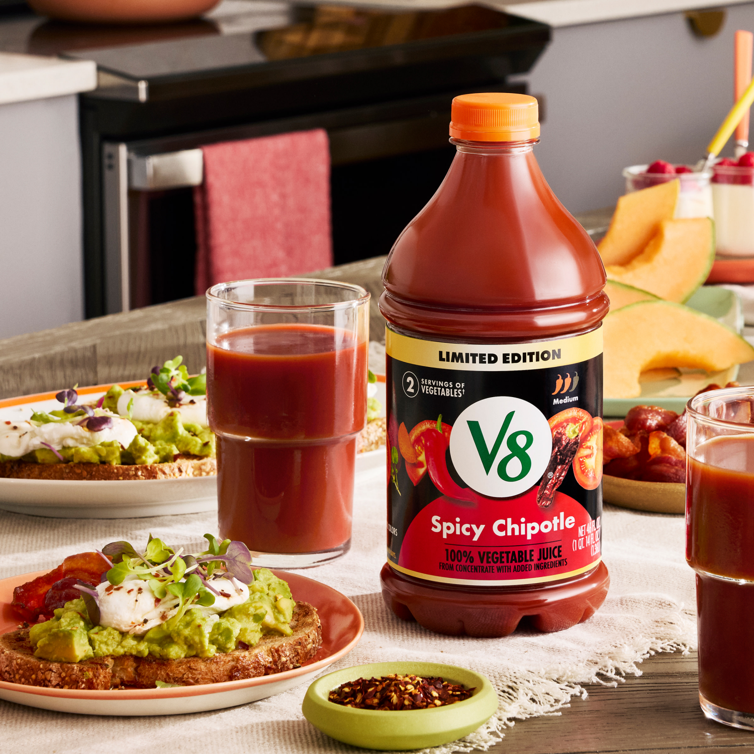 slide 4 of 5, V8, 100% Vegetable Juice, Spicy Chipotle, Medium, 46 oz