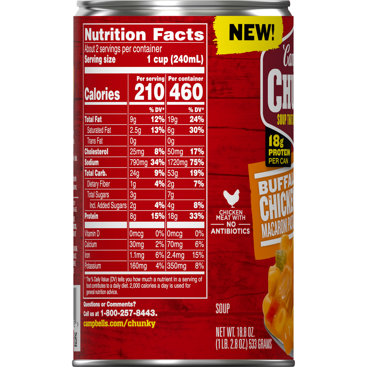 slide 2 of 6, Campbell's Campbell’s Chunky Buffalo-Style Chicken Mac Soup, 18.8 oz Can, 18.800 oz