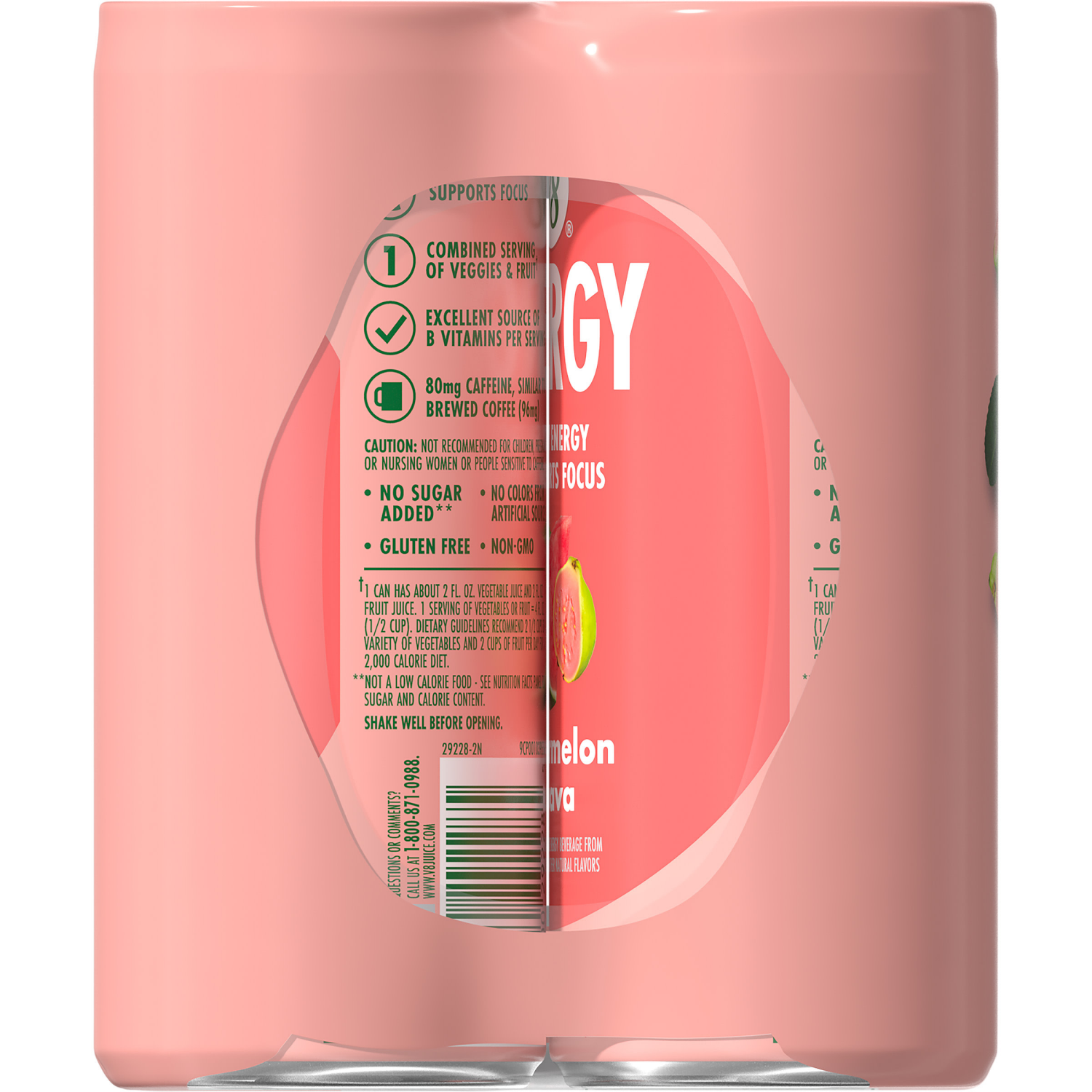 slide 4 of 8, V8 Energy Watermelon Guava Energy Drink, 8 fl oz Can (6 Pack), 48 fl oz