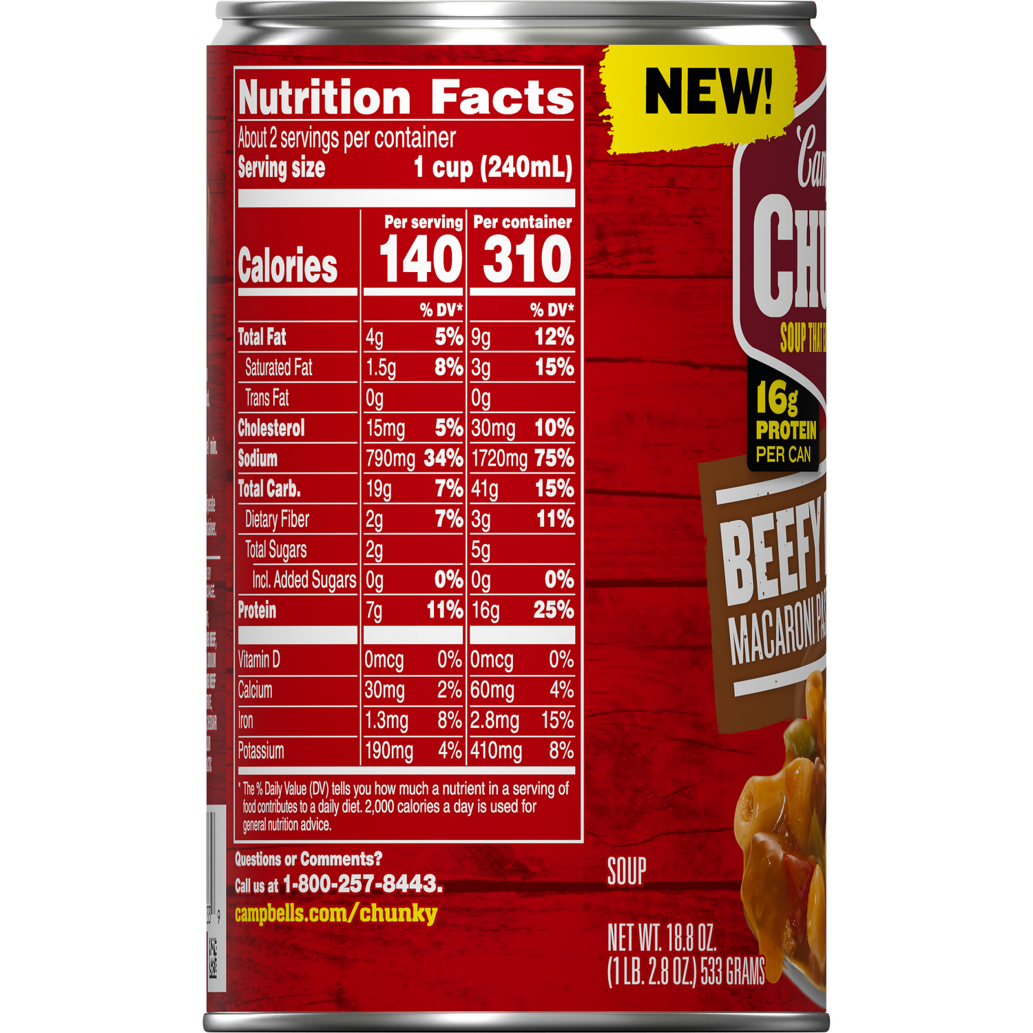 slide 2 of 6, Campbell's Campbell’s Chunky Beefy Mac Soup, 18.8 oz Can, 18.800 oz