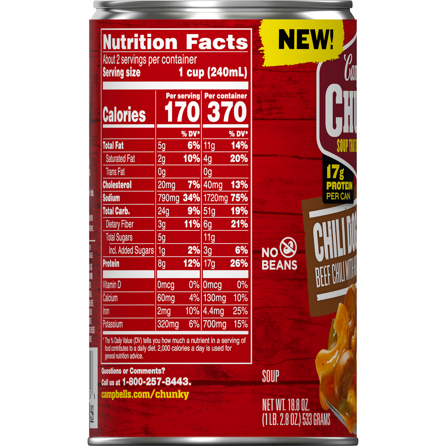 slide 2 of 6, Campbell's Campbell’s Chunky Chili Dog Mac Soup, 18.8 oz Can, 18.800 oz