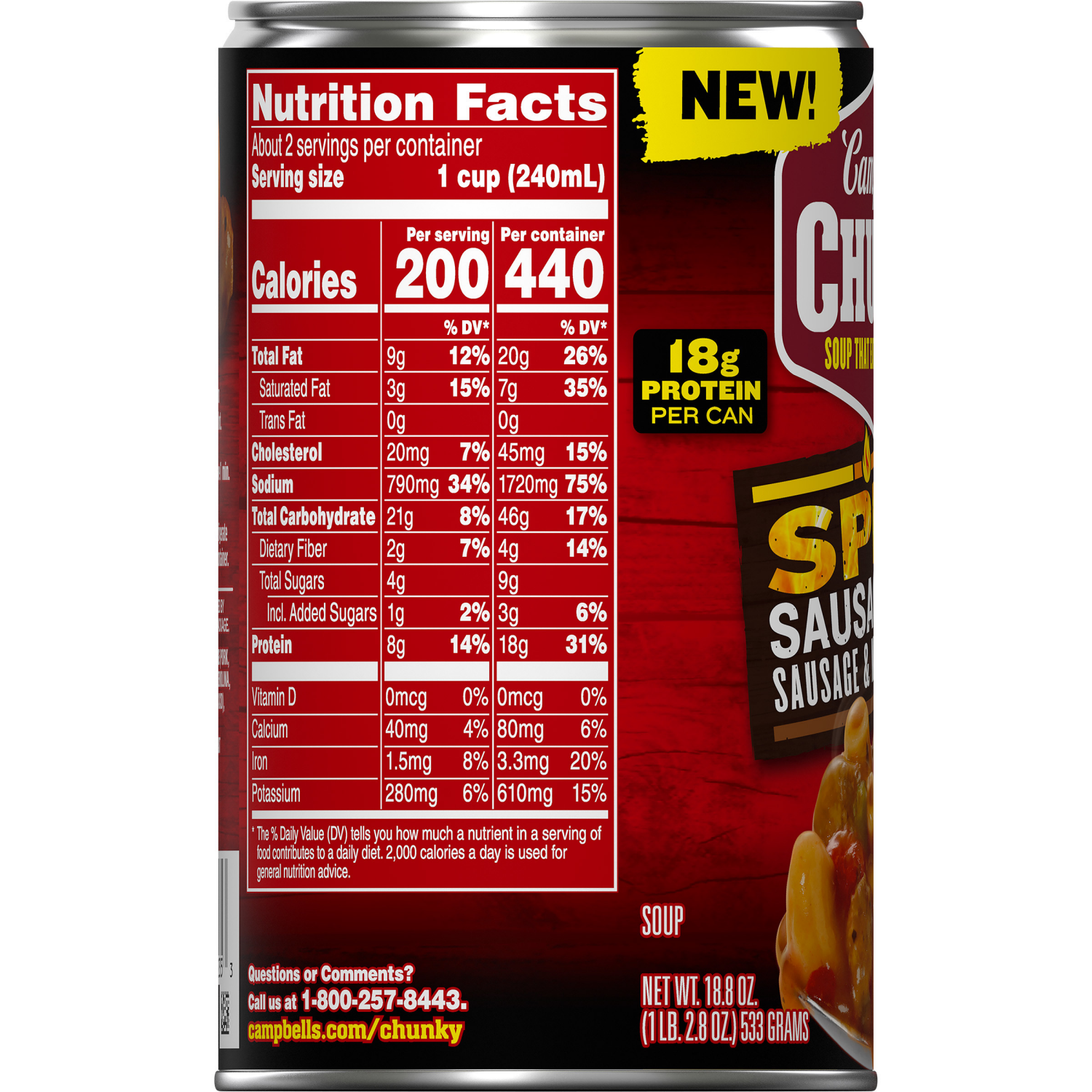 slide 6 of 6, Campbell's Campbell’s Chunky Spicy Sausage Mac Soup, 18.8 oz Can, 18.800 oz