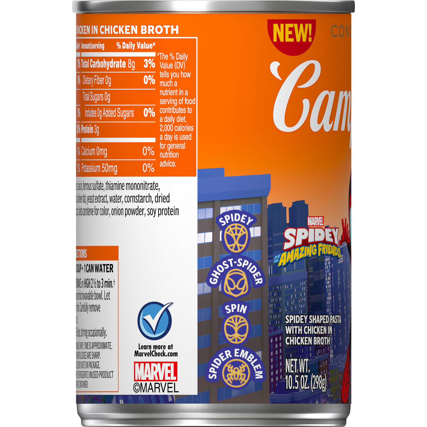slide 8 of 8, Campbell's Campbell’s Condensed Kids Soup, Marvel’s Spidey and His Amazing Friends Shaped Pasta, 10.5 oz Can, 10.5 oz