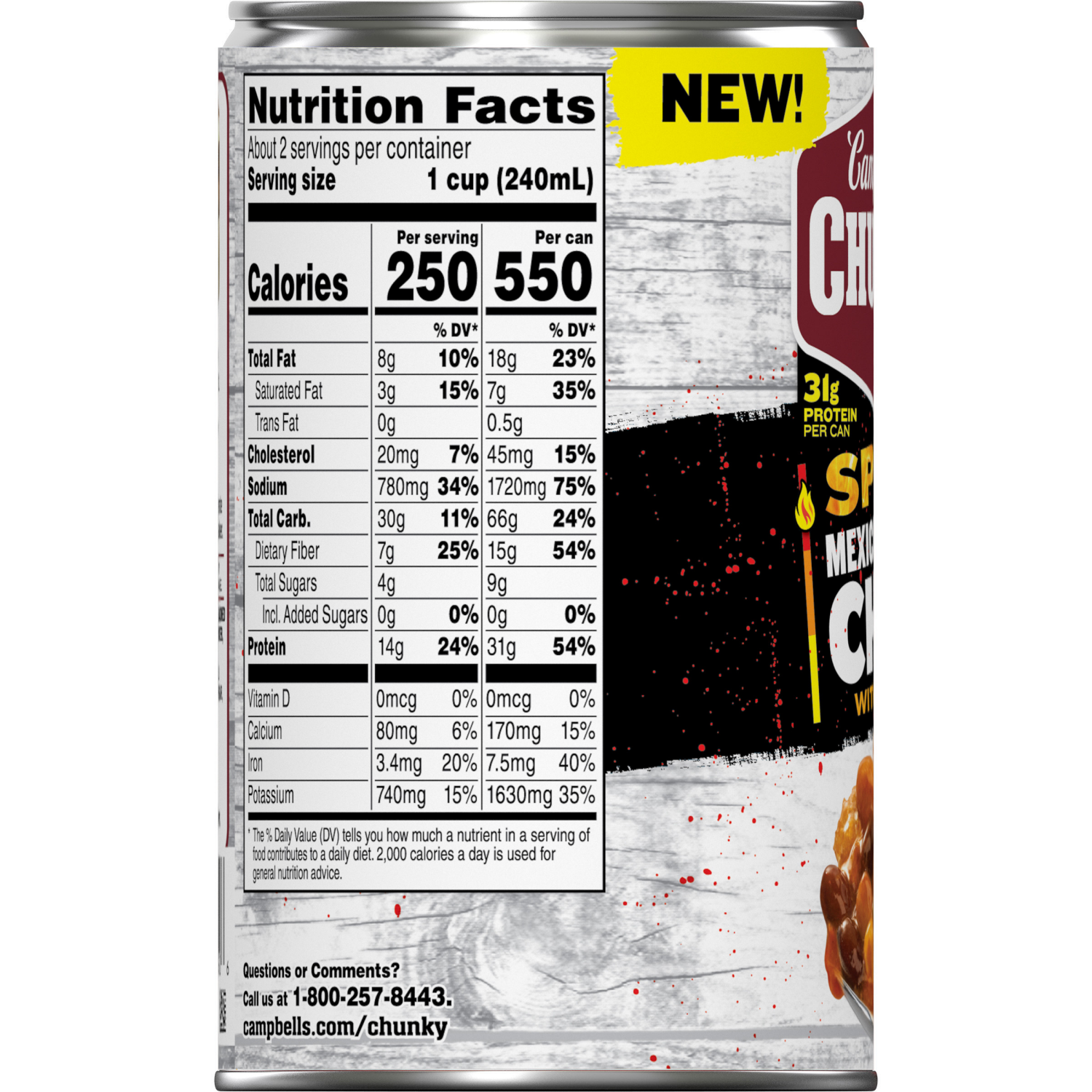 slide 4 of 6, Campbell's Spicy Mexican-Style Chili With Beans, 19.000 oz