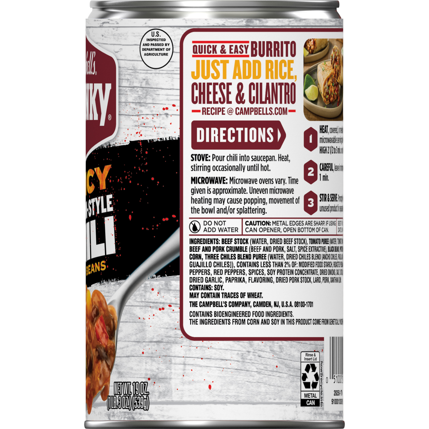 slide 5 of 6, Campbell's Spicy Mexican-Style Chili With Beans, 19.000 oz