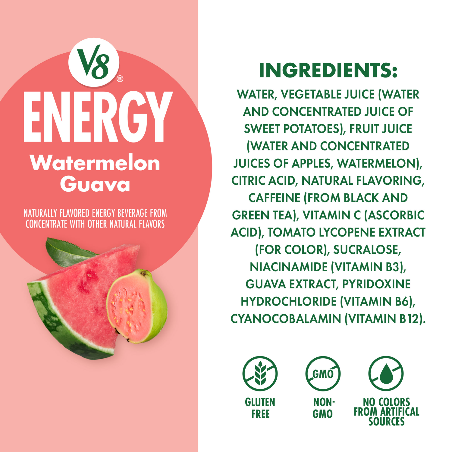 slide 3 of 8, V8 +Energy Watermelon Guava Juice Energy Drink, 11.5 fl oz Can, 11.5 fl oz