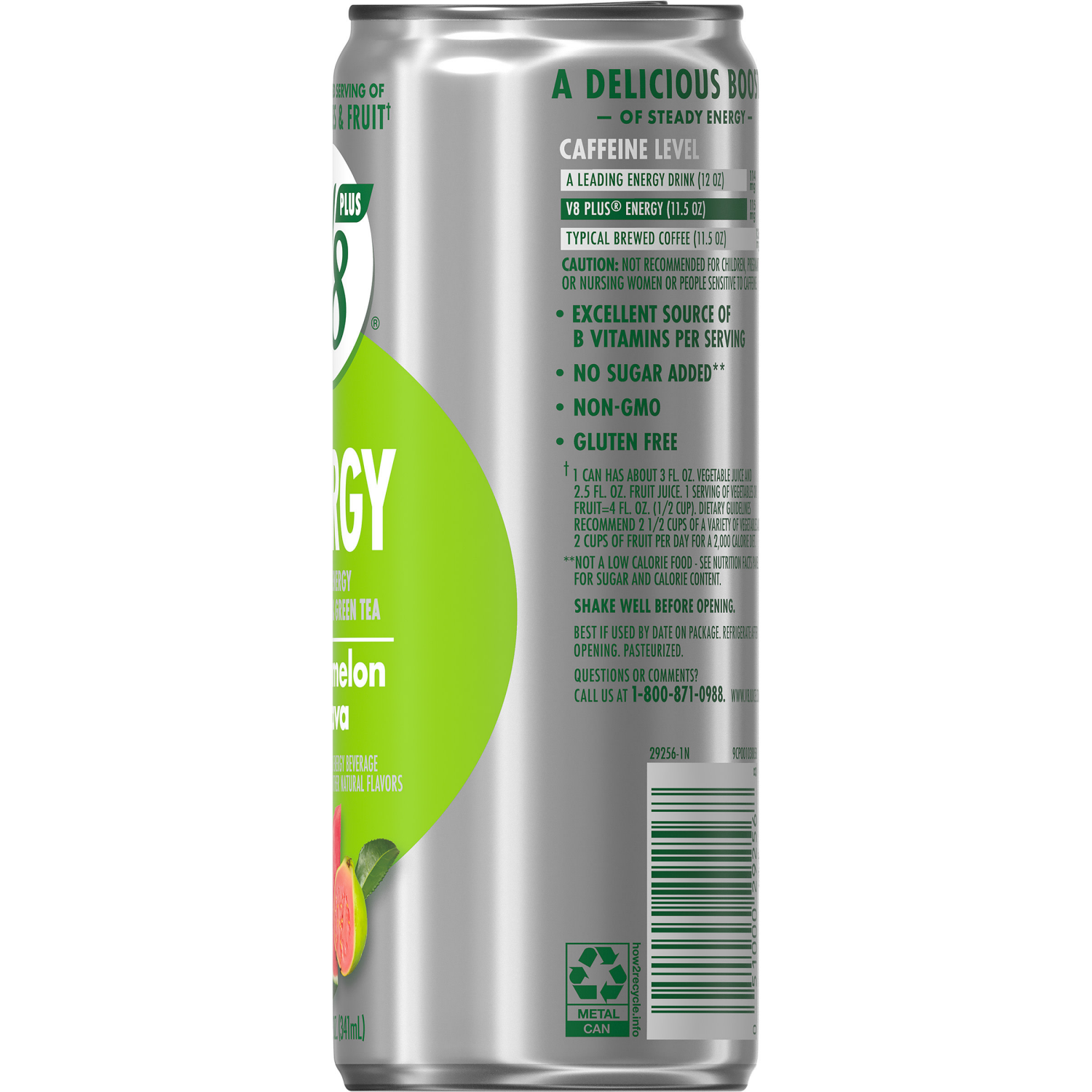 slide 4 of 8, V8 +Energy Watermelon Guava Juice Energy Drink, 11.5 fl oz Can, 11.5 fl oz