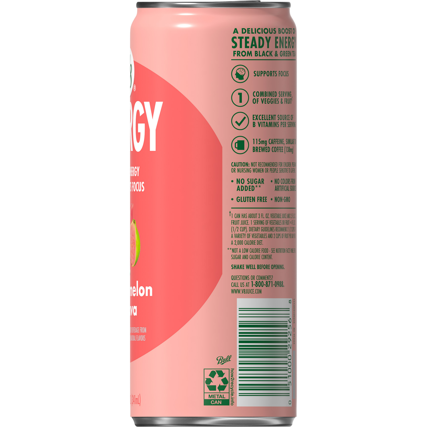 slide 4 of 8, V8 +Energy Watermelon Guava Juice Energy Drink, 11.5 fl oz Can, 11.5 fl oz