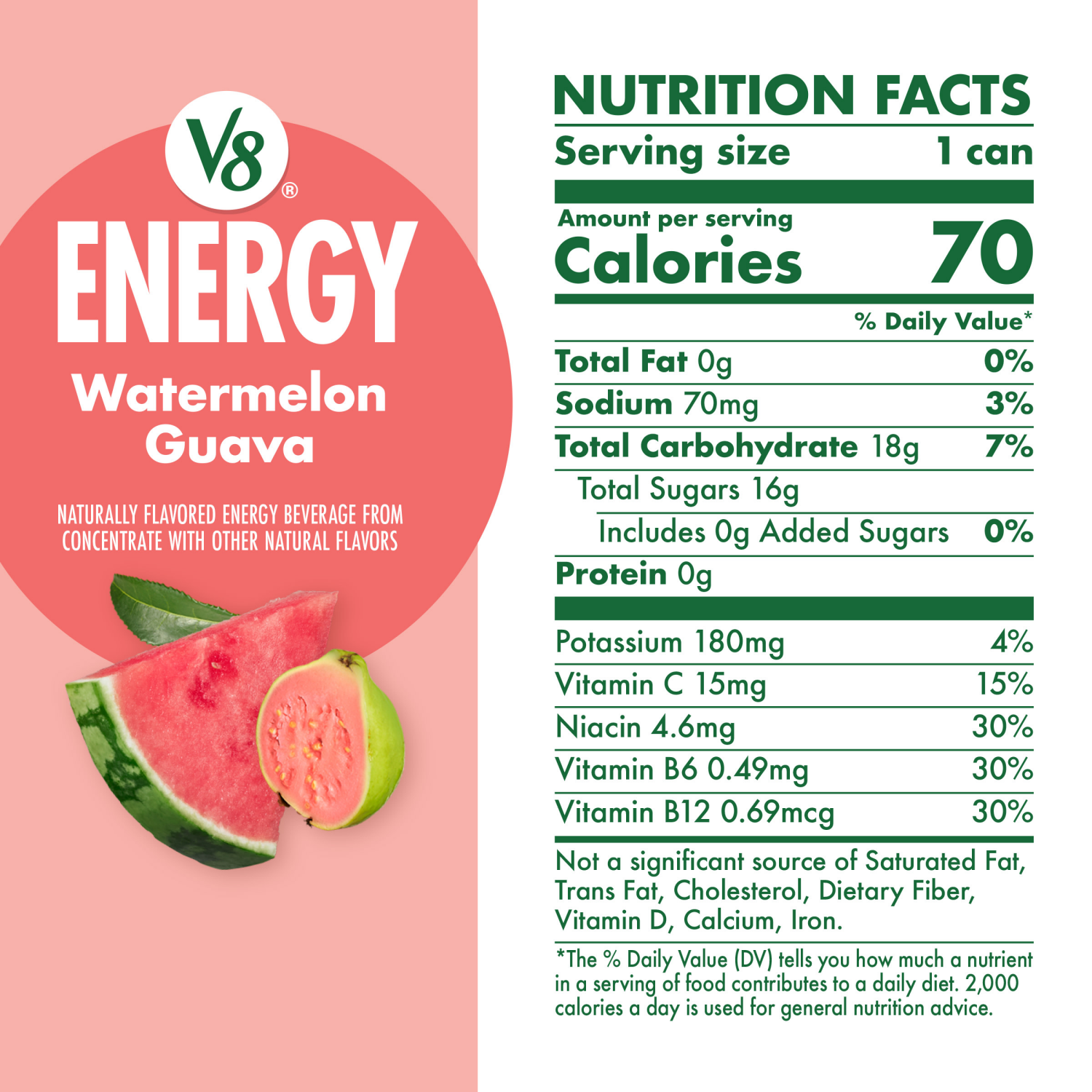 slide 5 of 8, V8 +Energy Watermelon Guava Juice Energy Drink, 11.5 fl oz Can, 11.5 fl oz
