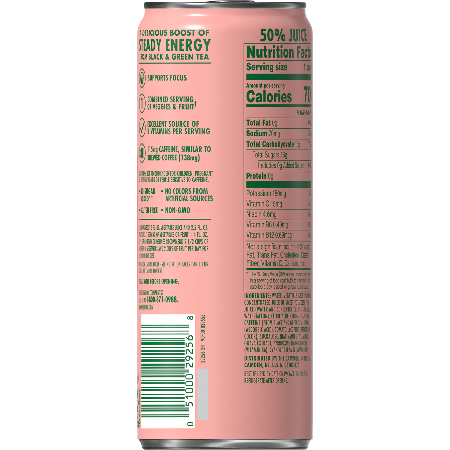 slide 8 of 8, V8 +Energy Watermelon Guava Juice Energy Drink, 11.5 fl oz Can, 11.5 fl oz