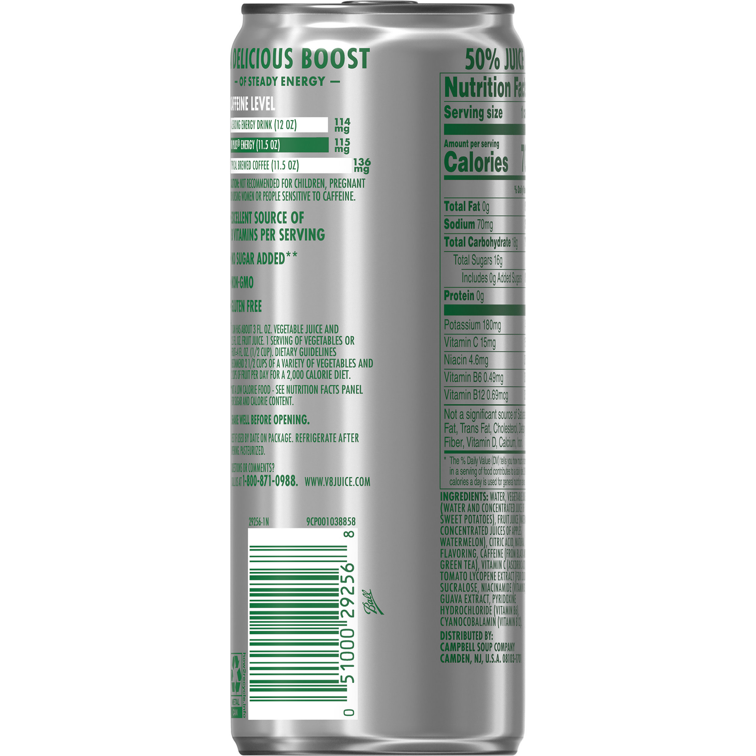 slide 8 of 8, V8 +Energy Watermelon Guava Juice Energy Drink, 11.5 fl oz Can, 11.5 fl oz