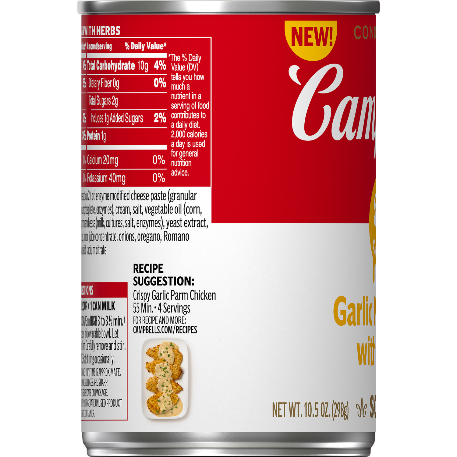 slide 4 of 6, Campbell's Condensed Garlic Parmesan Cheese Soup With Herbs, 10.5 oz Can, 10.5 oz