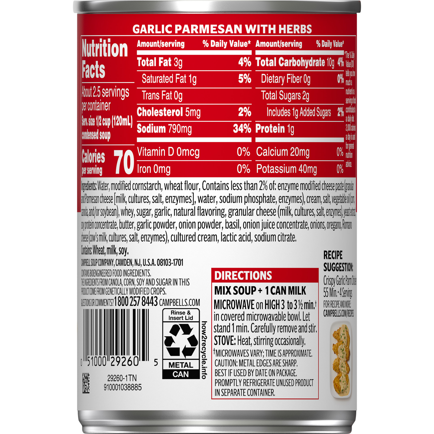 slide 3 of 6, Campbell's Condensed Garlic Parmesan Cheese Soup With Herbs, 10.5 oz Can, 10.5 oz