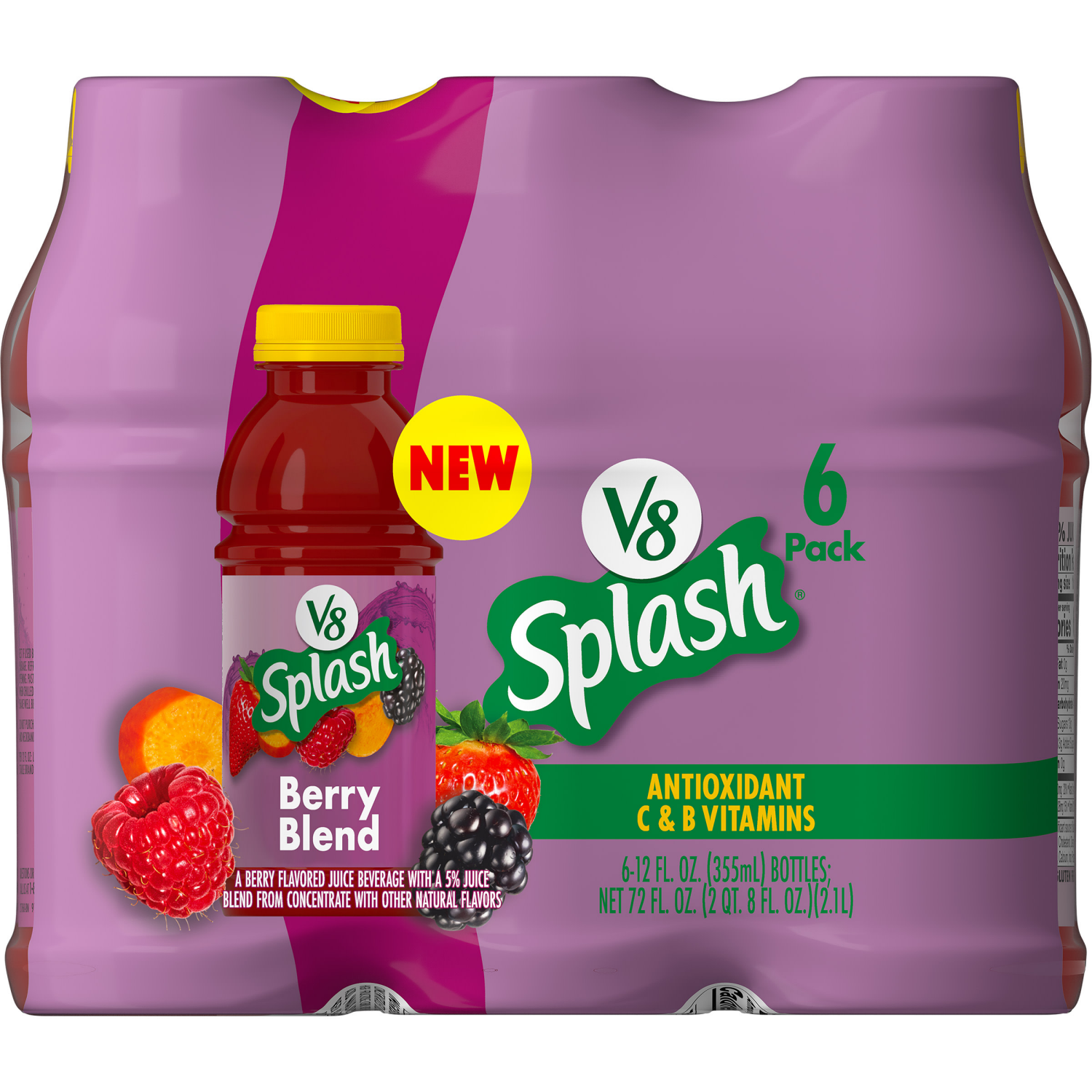 slide 8 of 8, V8 Splash Berry Blend Flavored Beverage, 12 fl oz Bottle (6 Pack), 72.000 fl oz