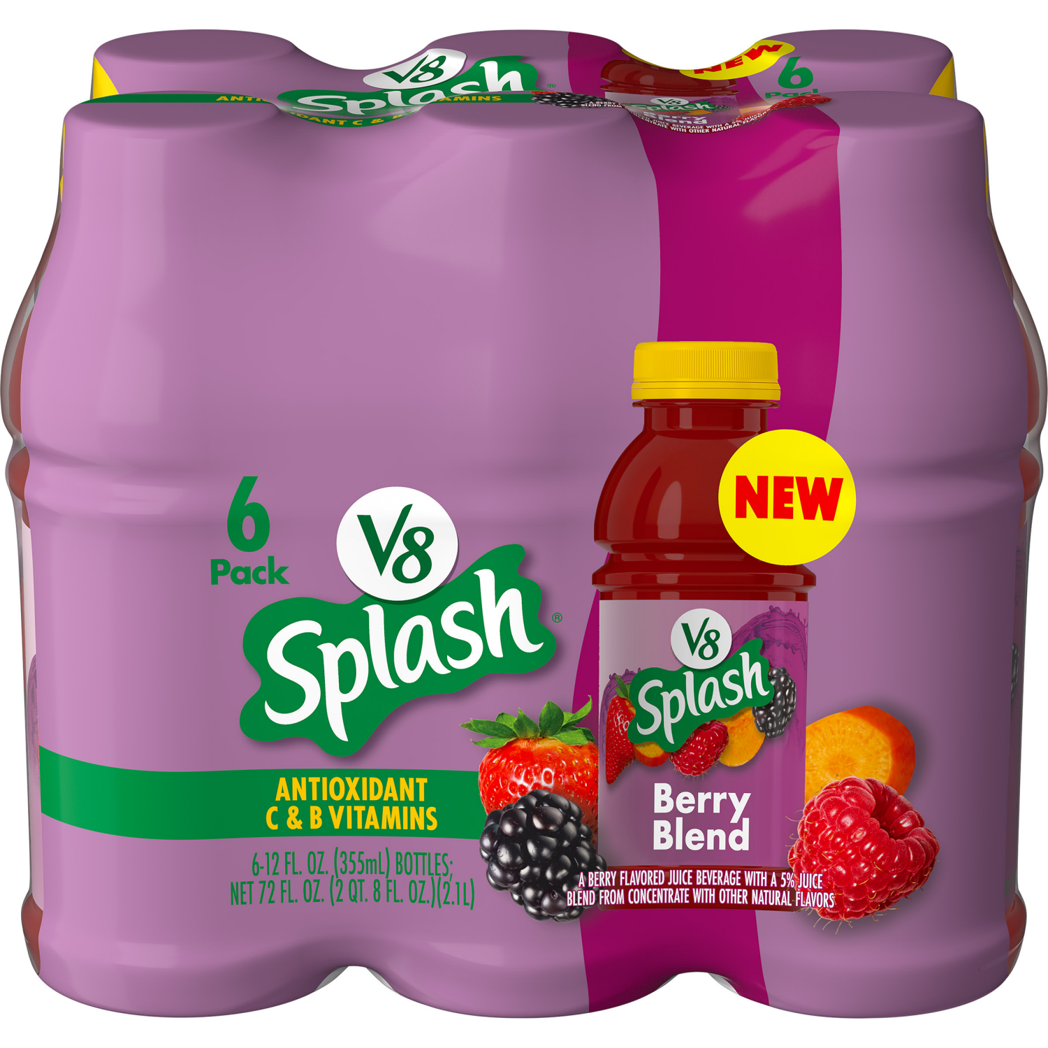 slide 1 of 8, V8 Splash Berry Blend Flavored Beverage, 12 fl oz Bottle (6 Pack), 72.000 fl oz