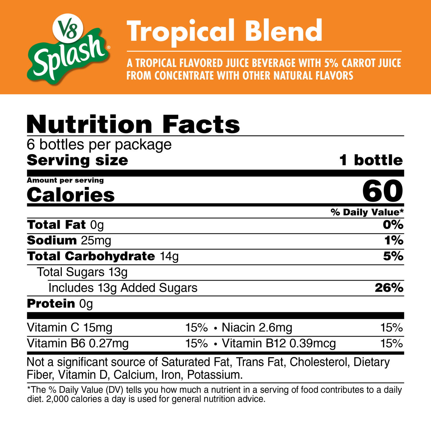 slide 5 of 8, V8 Splash Tropical Blend Flavored Beverage, 12 fl oz Bottle (6 Pack), 72.000 fl oz
