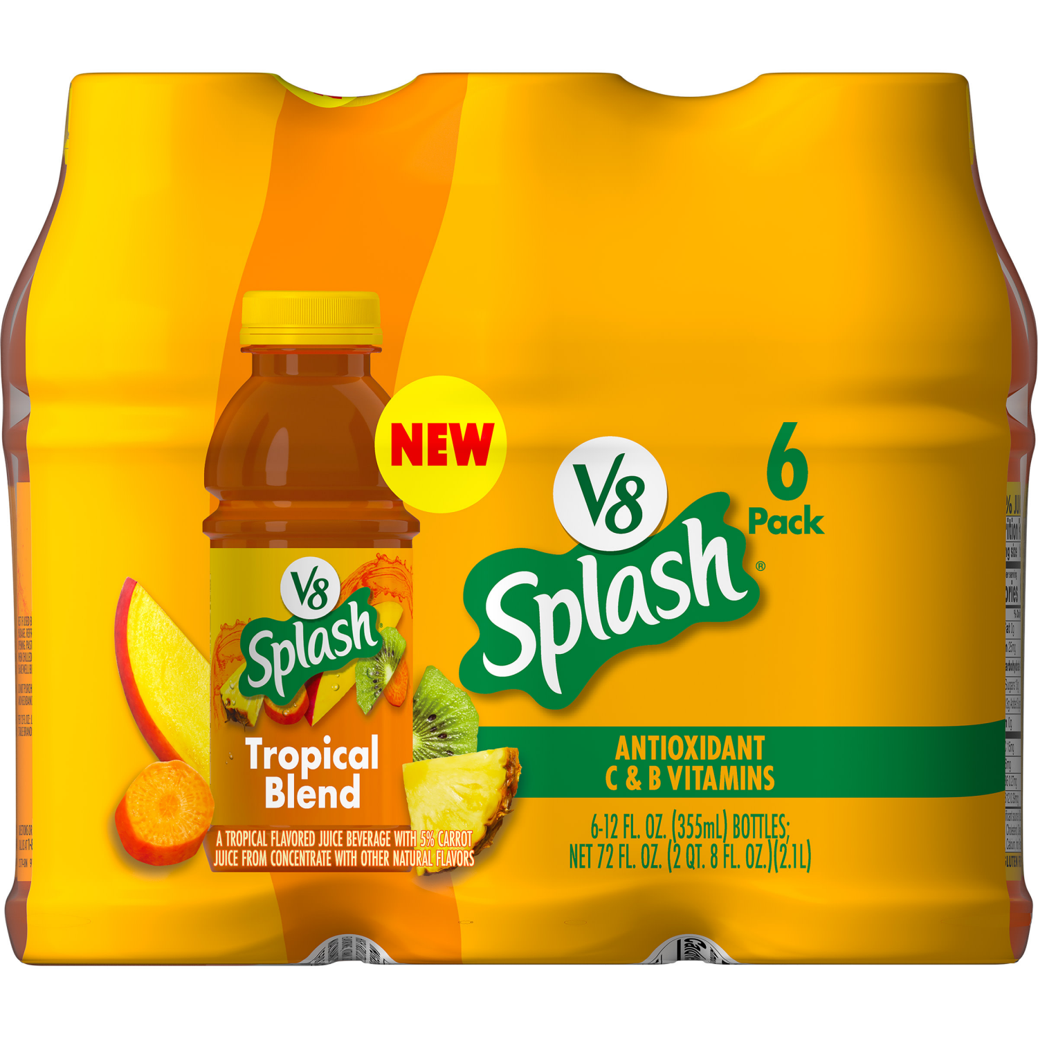 slide 8 of 8, V8 Splash Tropical Blend Flavored Beverage, 12 fl oz Bottle (6 Pack), 72.000 fl oz