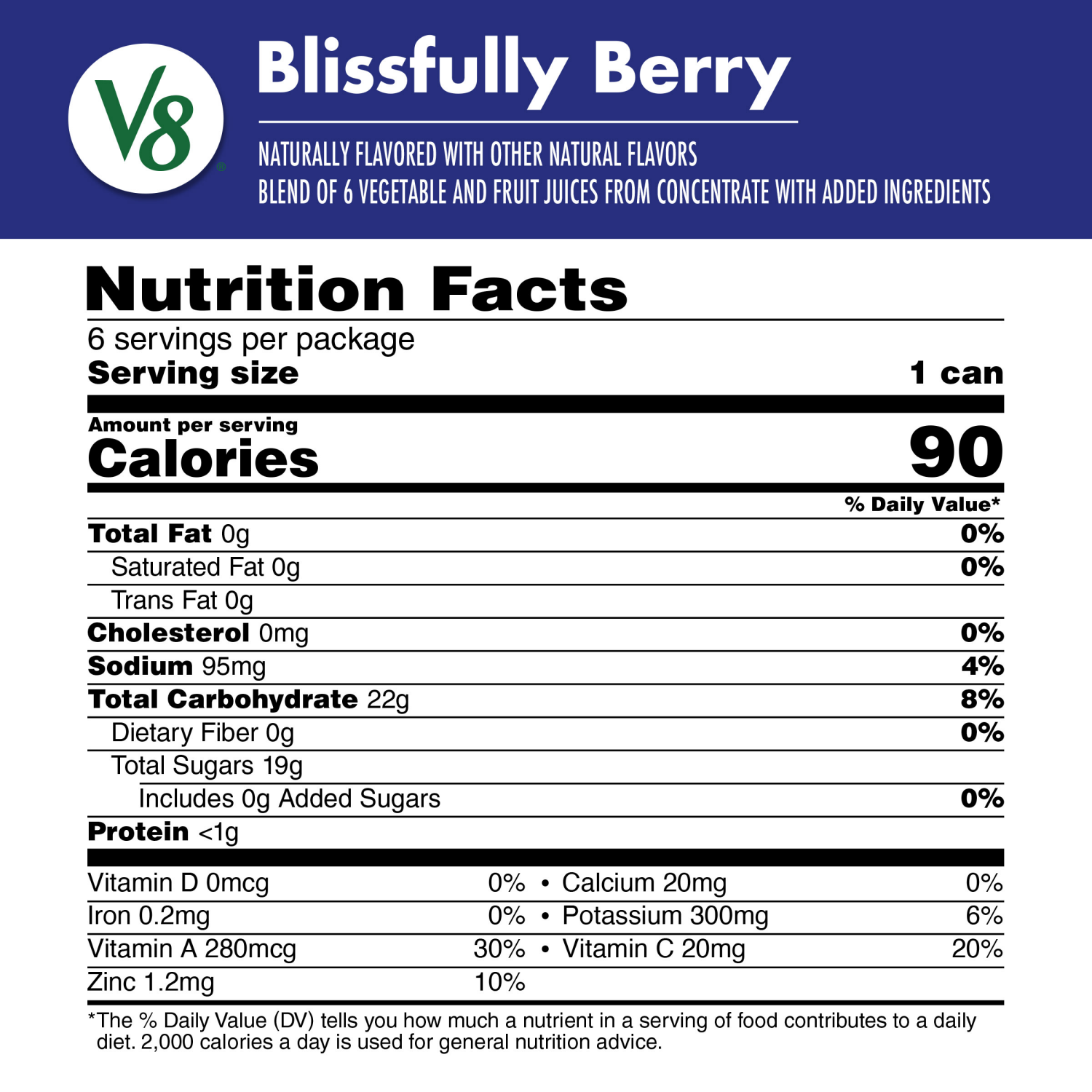 slide 3 of 5, V8 Blissfully Berry 100% Fruit and Vegetable Juice, 8 fl oz Can (6 Pack), 48.000 fl oz