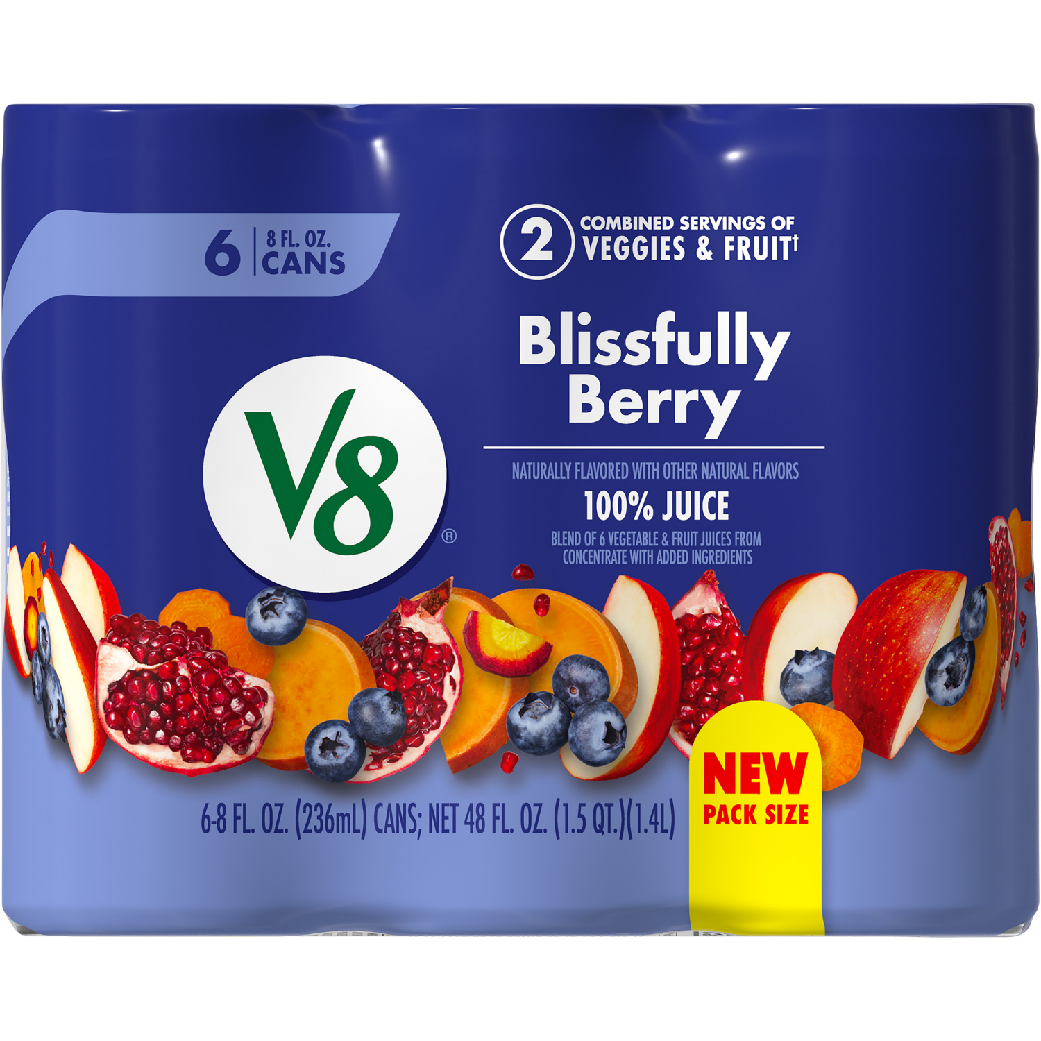 slide 5 of 5, V8 Blissfully Berry 100% Fruit and Vegetable Juice, 8 fl oz Can (6 Pack), 48.000 fl oz