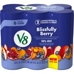 V8 Blissfully Berry 100% Fruit and Vegetable Juice, 8 fl oz Can (6 Pack)