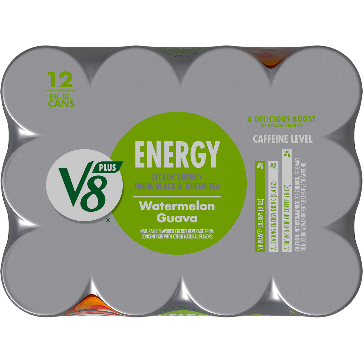 slide 5 of 5, V8 Energy Watermelon Guava Energy Drink, 8 fl oz Can (12 Pack), 96.000 fl oz