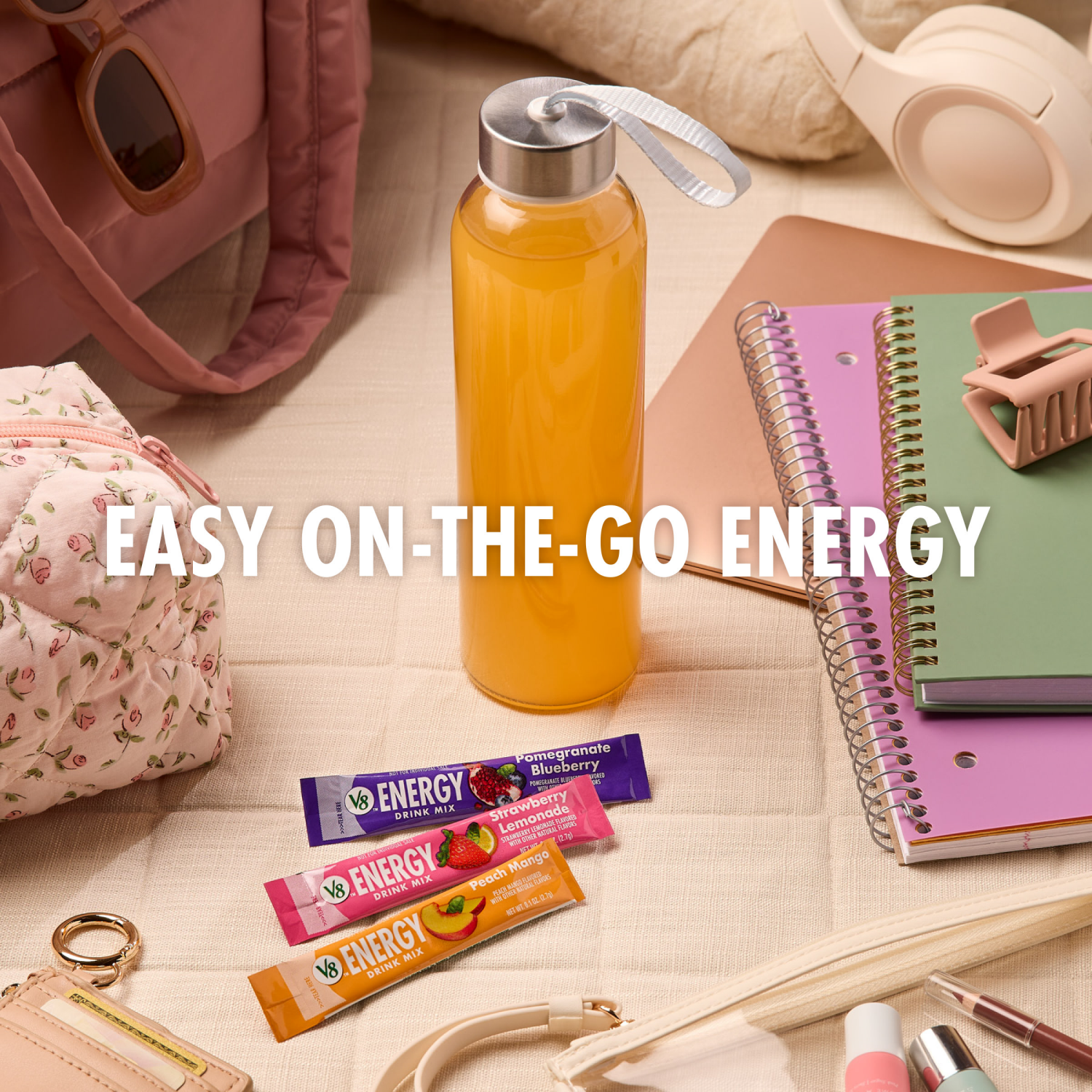 slide 5 of 8, V8 Energy Strawberry Lemonade Energy Drink Mix Powder, .10 oz Packet (10 Count), 1 oz