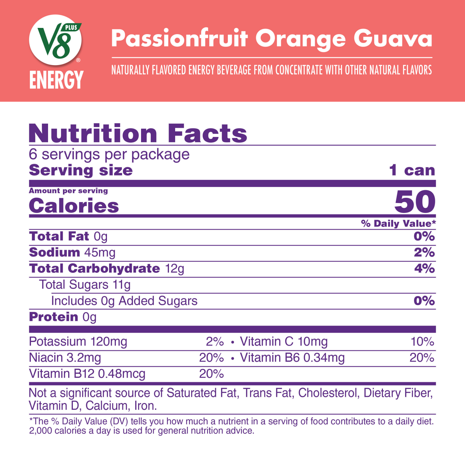 slide 5 of 8, V8 Energy Pear Ginger Energy Drink, 8 fl oz Can (6 Pack), 48.000 fl oz