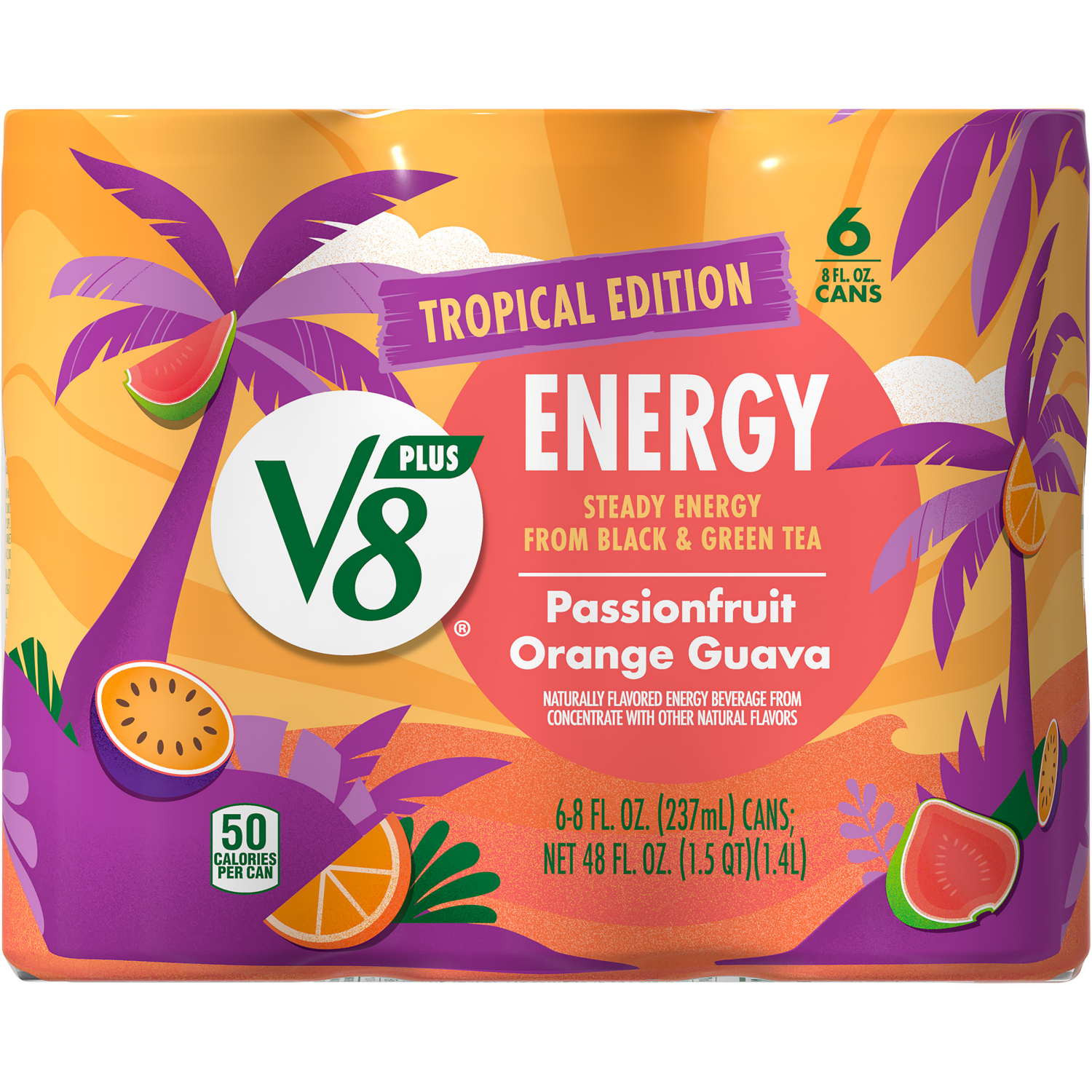 slide 8 of 8, V8 Energy Pear Ginger Energy Drink, 8 fl oz Can (6 Pack), 48.000 fl oz