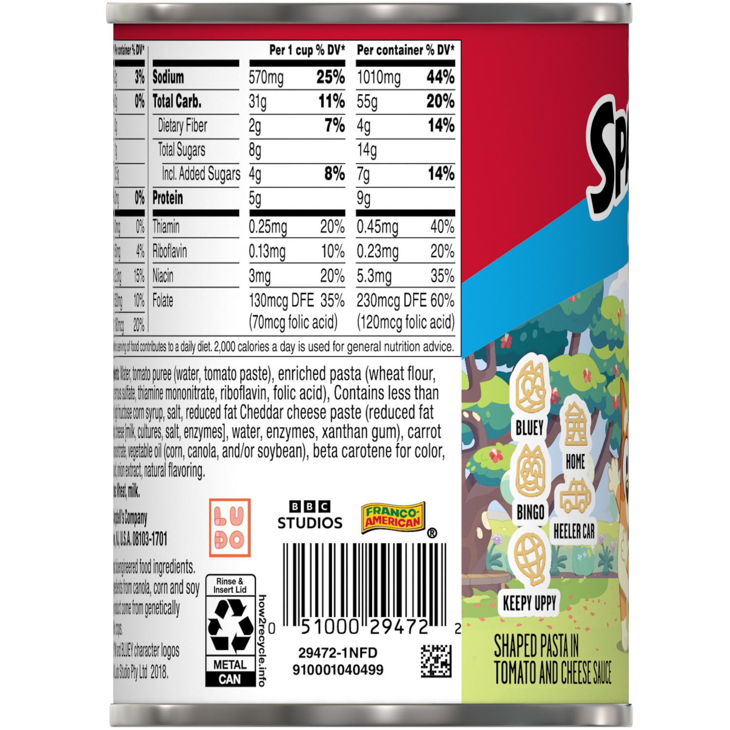 slide 3 of 4, Campbell's SpaghettiOs Original Bluey Shapes Canned Pasta, 15.8 oz Can, 15.800 oz