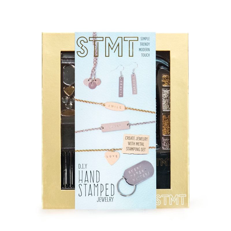 slide 1 of 5, DIY Hand Stamped Metal Jewelry Kit - STMT: Aluminum & Steel Stamping Kit, Jewelry Craft Activity, 71 Pieces, 71 ct