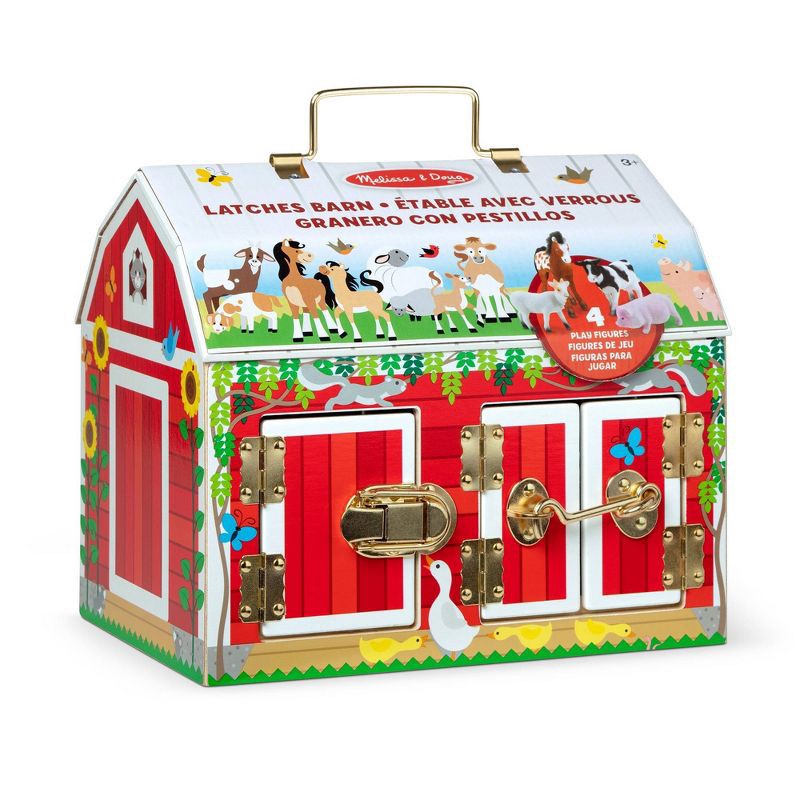 slide 3 of 9, Melissa & Doug Latches Wooden Activity Barn with 5 Doors, 4 Play Figure Farm Animals, 1 ct