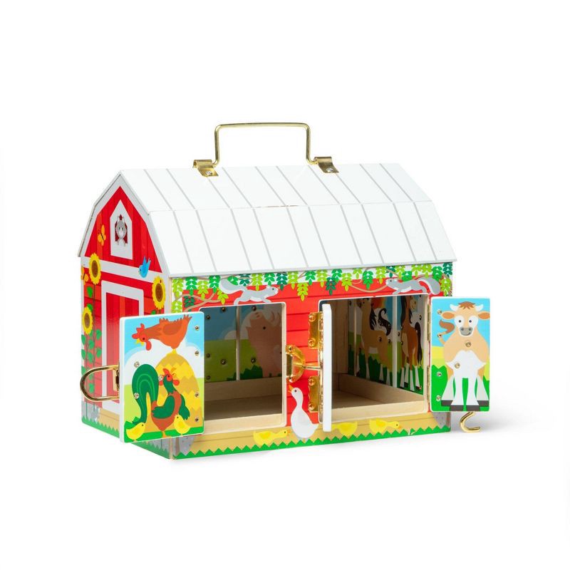 slide 4 of 9, Melissa & Doug Latches Wooden Activity Barn with 5 Doors, 4 Play Figure Farm Animals, 1 ct