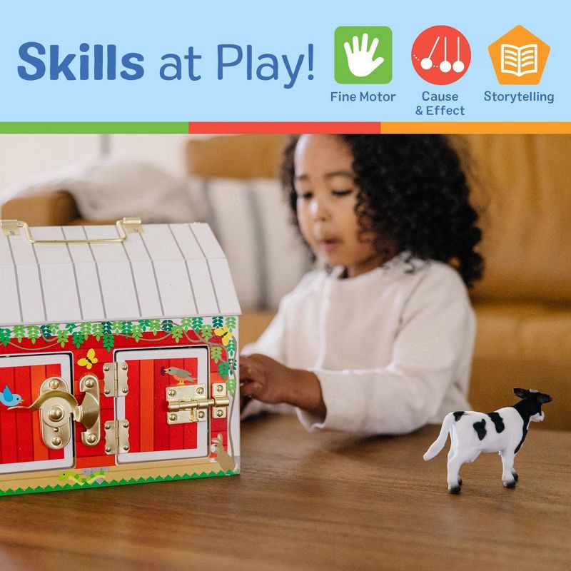 slide 5 of 9, Melissa & Doug Latches Wooden Activity Barn with 5 Doors, 4 Play Figure Farm Animals, 1 ct