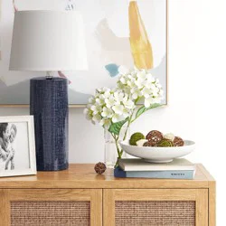 2"x6.5" Linen Textured Ceramic Large Lamp Base Dark Blue - Threshold™