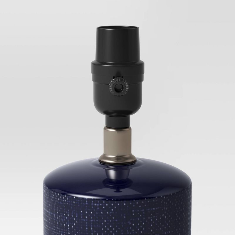 slide 2 of 2, Linen Textured Ceramic Small Lamp Base Dark Blue - Threshold™: Cylindrical, No Assembly Required, UL Listed, 1 ct