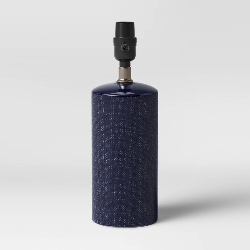 slide 1 of 2, Linen Textured Ceramic Small Lamp Base Dark Blue - Threshold™: Cylindrical, No Assembly Required, UL Listed, 1 ct