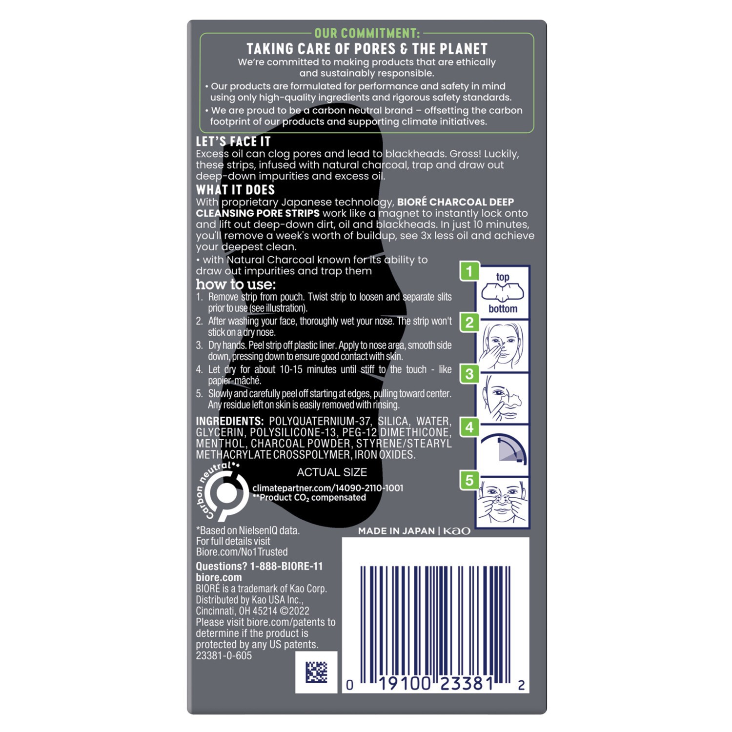slide 2 of 5, Biore Charcoal Deep Cleansing Blackhead Remover Pore Strips, Nose Strips For Deep Pore Cleansing - 18ct, 18 ct