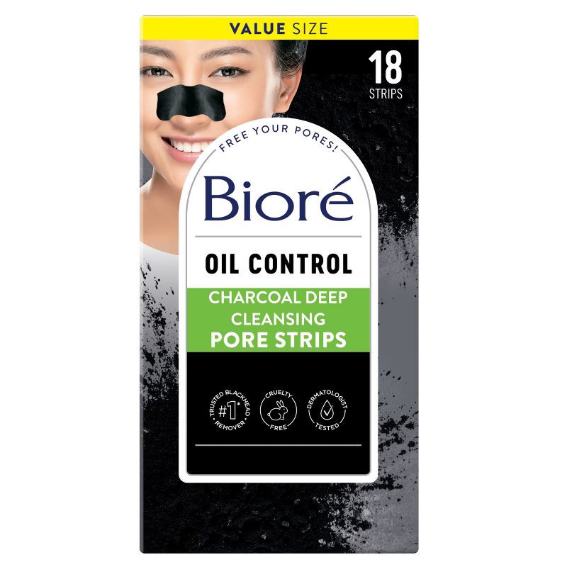 slide 1 of 1, Biore Charcoal Deep Cleansing Blackhead Remover Pore Strips, Nose Strips For Deep Pore Cleansing - 18ct, 18 ct