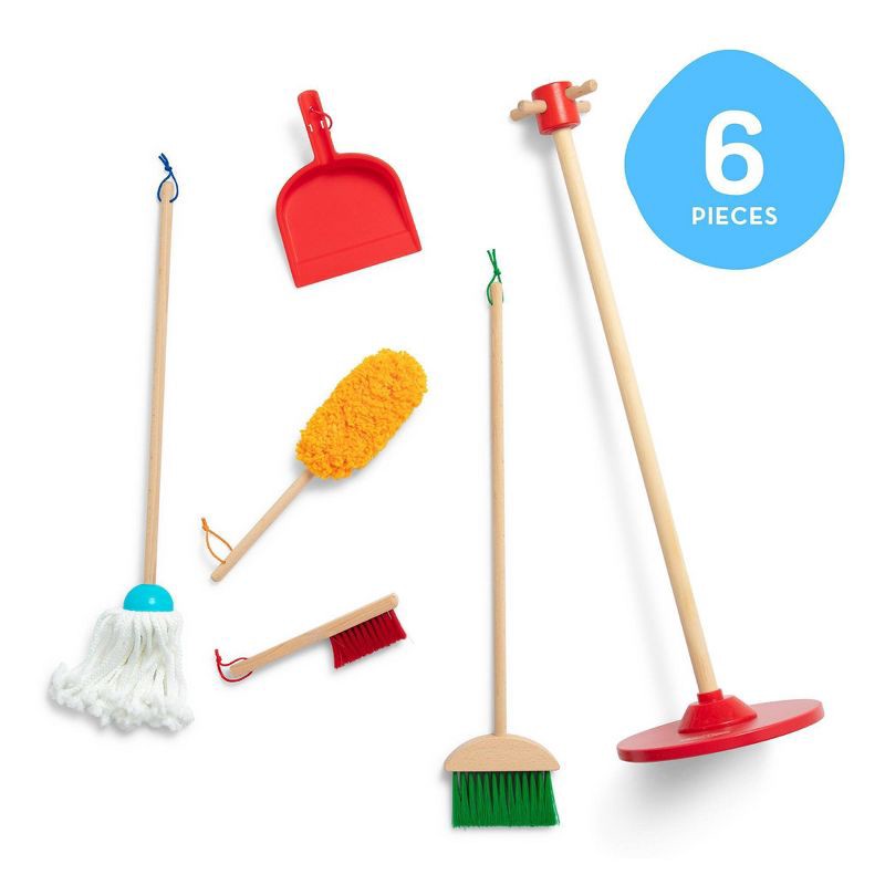slide 4 of 9, Melissa & Doug Dust! Sweep! Mop! 6pc Wooden Pretend Play Preschool Cleaning Set, 6 ct