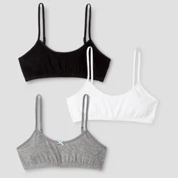Girls' 3pk Cotton Cami Bra - Cat & Jack™ Gray/White/Black S: Adjustable Strap, Unpadded, Wireless