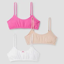 Girls' 3pk Cotton Cami Bra - Cat & Jack™ Pink/White/Beige M