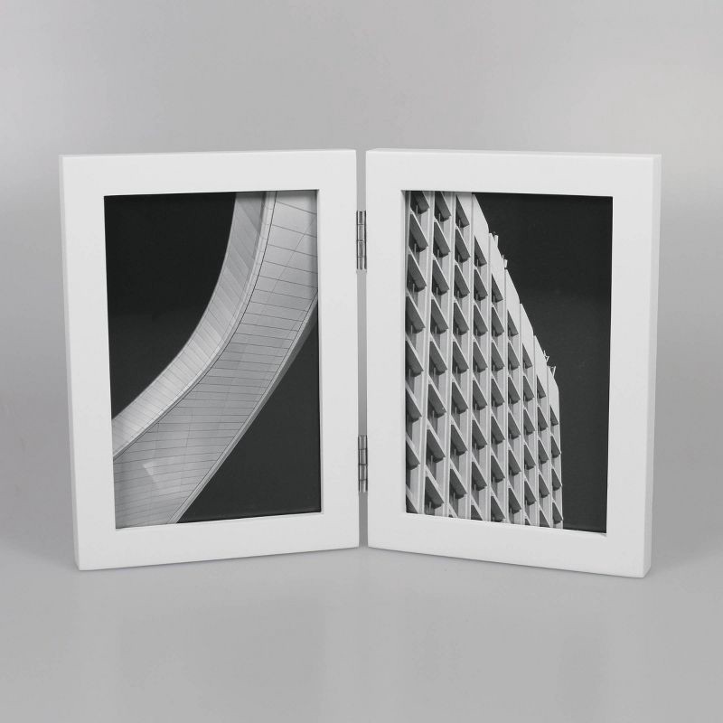 slide 1 of 4, Thin Hinged Frame Holds 2 (4" x 6") Photos Frame White - Threshold™, 1 ct