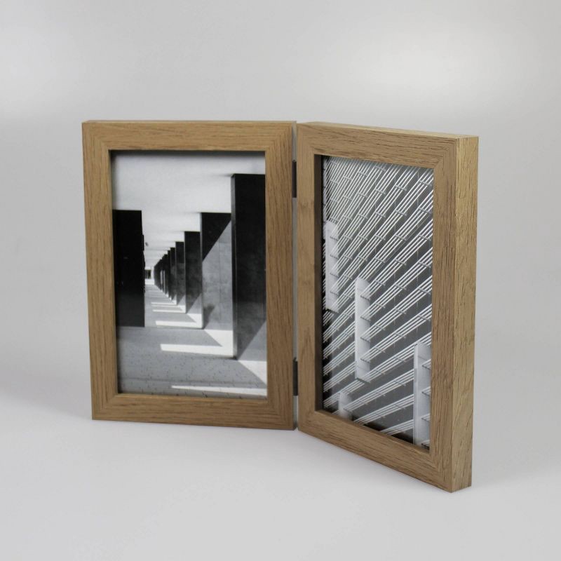 slide 2 of 4, Thin Hinged Frame Holds 2 (4"x 6") Photos Frame Natural - Threshold™, 1 ct