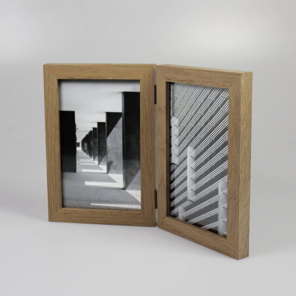 slide 2 of 4, Thin Hinged Frame Holds 2 (4" x 6") Photos Frame Natural - Made By Design, 1 ct