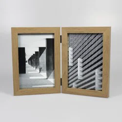 Thin Hinged Frame Holds 2 (4"x 6") Photos Frame Natural - Threshold™
